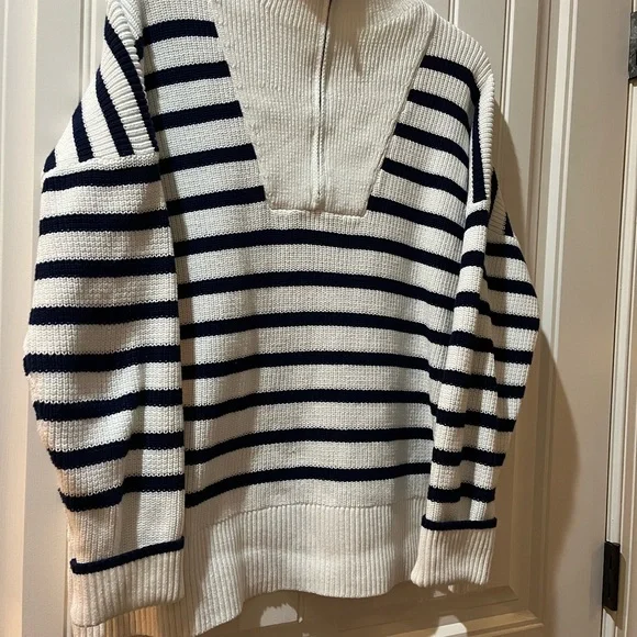 Lands' End Navy and White Striped Sweater - Picture 3 of 5